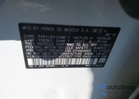 2015 Honda Fit Ex/Ex-L from USA, damaged, VIN 3HGGK5H84FM727827